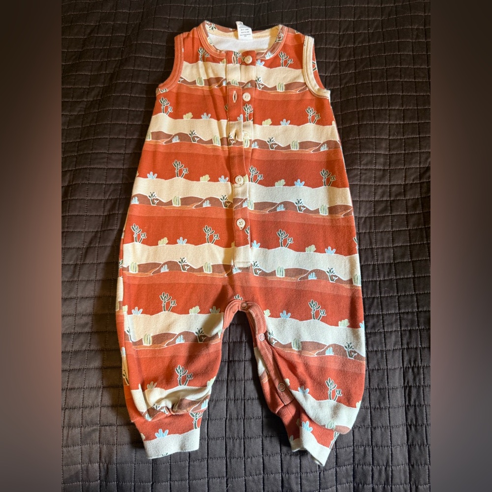 Kate Quinn sleeveless cuffed button bubble jumpsuit | 70s orange cactus | 12-18m